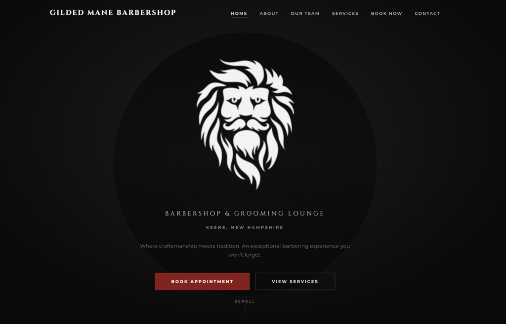 Gilded Mane Barbershop website screenshot